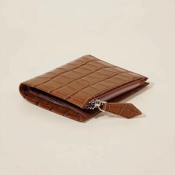 Porte-cartes portefeuille à fermeture éclair en cuir véritable à motif crocodile 5