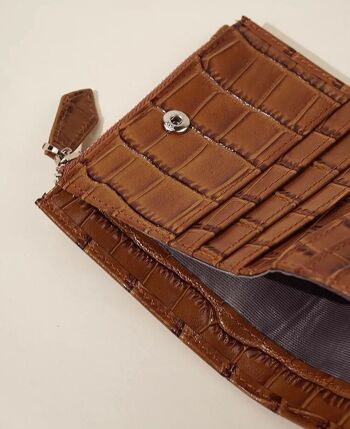 Porte-cartes portefeuille à fermeture éclair en cuir véritable à motif crocodile 6