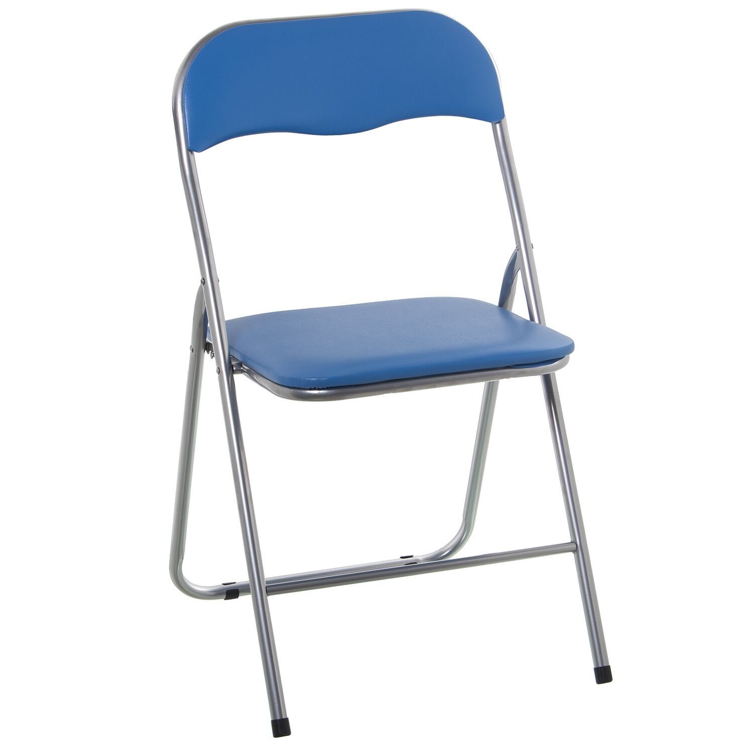 Silla plegable metal asiento azul polipiel acolchado 44x46x78cm, alt.asiento:44cm st84131