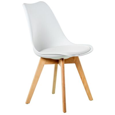 SEDIA IN PP BIANCO CON GAMBE IN LEGNO DI FAGGIO, CUSCINO IN PU _53X46X80CM ST61196