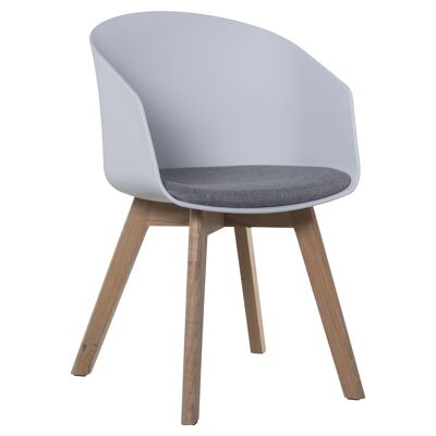 WHITE PP CHAIR WITH WOODEN LEGS, GRAY FABRIC CUSHION 49X52X78CM, HIGH.SEAT:45CM ST83841