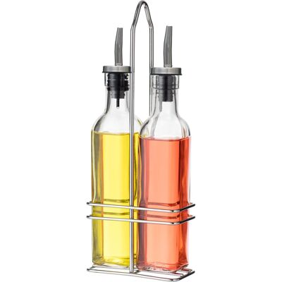 SET VINAGRERAS 2 PZS CRISTAL 500ML C/SOPORTE ACERO INOX. _14X7,5X35CM ST82491
