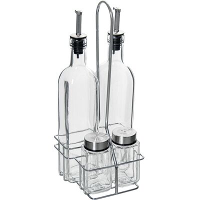 SET COPPIE 4 PEZZI.   SUPPORTO VETRO/ACCIAIO INOX. _14X12X34CM ST82488