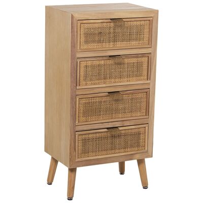 WOODEN SIFONIER WITH 5 NATURAL RATTAN DRAWERS, PINE+DM 45X30X89CM, HIGH. LEGS:16CM ST68031