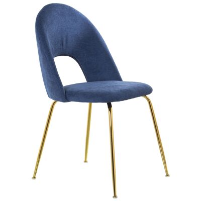 CHAISE CHENILLE BLEUE+91159 PIEDS MÉTAL DORÉ 50X51X86CM, HAUTE.SIÈGE:47CM ST84167