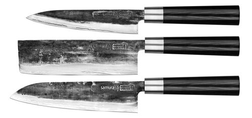 SUPER 5 Set of 3 knives: Utility 16cm, Nakiri 17cm, Santoku 18cm-SP5-0220