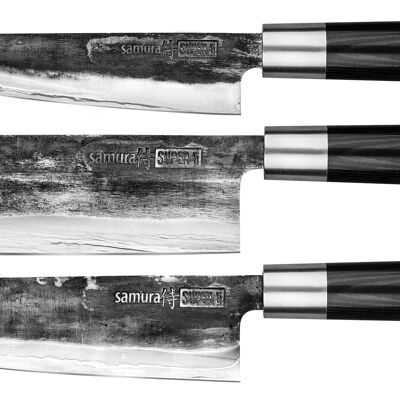 SUPER 5 Set de 3 couteaux : Utility 16cm, Nakiri 17cm, Santoku 18cm-SP5-0220