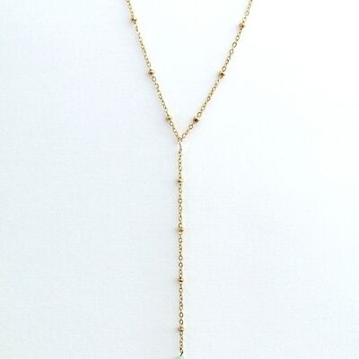 Y-shaped necklace in gold-plated stainless steel and natural Amazonite stones - Eclat d’Amazonite
