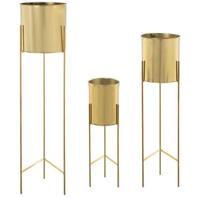 SET 3 GOLDEN METAL PLANTER POT WITH GOLDEN FOOT _°21X93+°18X75+°16X51CM ST60955