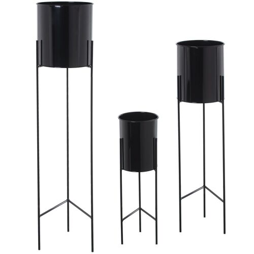 SET 3 MACETEROS METAL NEGRO C/PIE NEGRO _°21X93+°18X75+°16X51CM ST60954