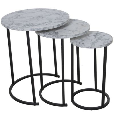 SET 3 AUX TABLES. BLACK METAL WOOD, BLACK MARBLE EFFECT _°48X58+°38X52.5+°28X48CM ST72222