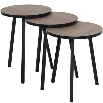 SET 3 AUX TABLES. BLACK PATASMETAL WOOD, NATURAL WOOD _°38X51+°38X48+°38X45CM ST72216