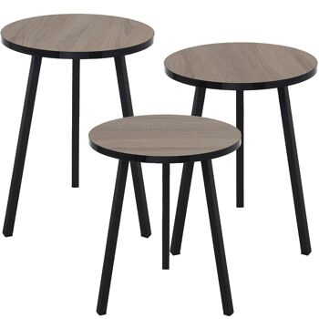 JEU DE 3 TABLES AUX. BOIS PATASMETAL NOIR, BOIS NATUREL _°38X51+°38X48+°38X45CM ST72216 2