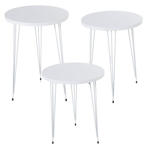 SET 3 MESAS AUX. MADERA/METALBLANCO +72284, SOBRE ROBLE _°38X53+°38X49+°38X45CM ST72265