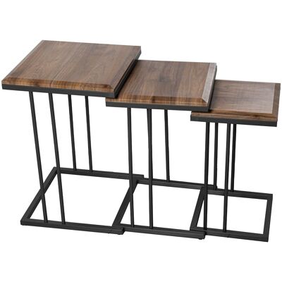 SET 3 AUX TABLES. BLACK LEGS ON OAK _40X40X60+35X35X55+29X29X50CM ST72256