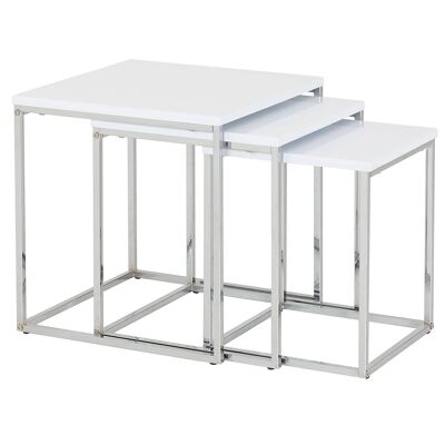 SET OF 3 AUXILIARY TABLES WOOD/GLOSS WHITE METAL, WOOD:D _40X40X42+35X35X39+30X30X36CM ST83486