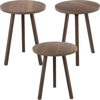 LOT DE 3 TABLES AUXILIAIRES BOIS COULEUR NOYER _°38X50+°38X48+°38X45CM ST72261 1