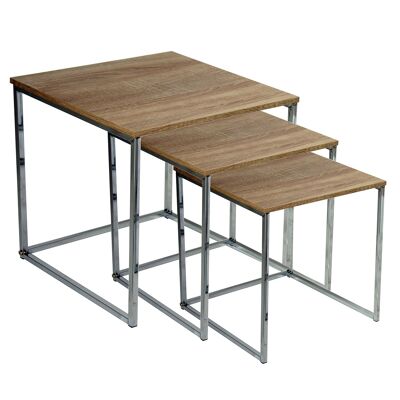 SET OF 3 NATURAL WOODEN AUXILIARY TABLES WITH STEEL LEGS _53X39X48+42X36X42+33X33X37CM ST83440