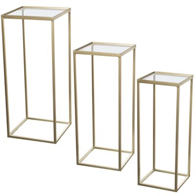 SET 3 GOLDMETALLSOCKEL KRISTALL _21X21X76+28X28X80+35X35X85CM ST71819