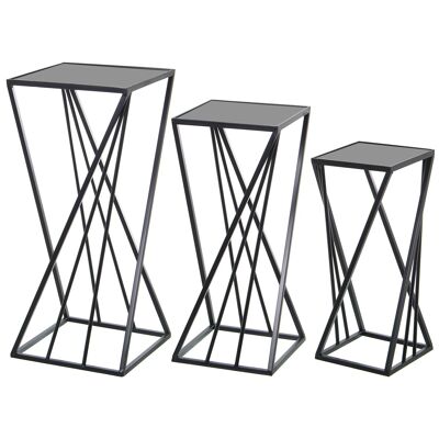 SET 3 PIEDISTALLI IN METALLO NERO C/VETRO NERO 33X33X76+28X28X66+23X23X56CM ST49710