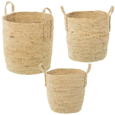 SET 3 CESTOS HOJAS DE MAIZ/HIERBA DE MAR NATURAL _°40X42CM °35X37CM °30X33CM ST3764