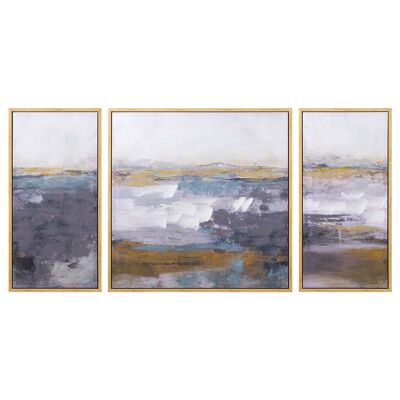 SET 3 CANVAS PICTURES WOODEN FRAME ABSTRACT LANDSCAPE 200X4X100CM TRIPTYCH ST69157