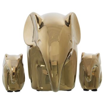 SET 3 FIGURINES CÉRAMIQUE DORÉESÉLÉPHANTS _16X9X14+7X4X7CM+7X4X7CM ST53122 2