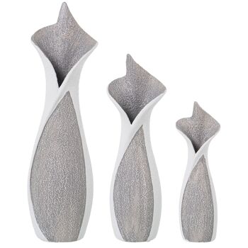 JEU 3 VASES CÉRAMIQUE GRIS/BLANC _14X11X48+12X9X38+9X8X28CM ST60940 1