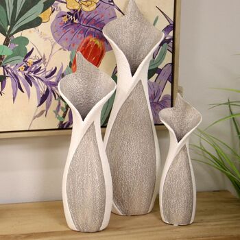 JEU 3 VASES CÉRAMIQUE GRIS/BLANC _14X11X48+12X9X38+9X8X28CM ST60940 5