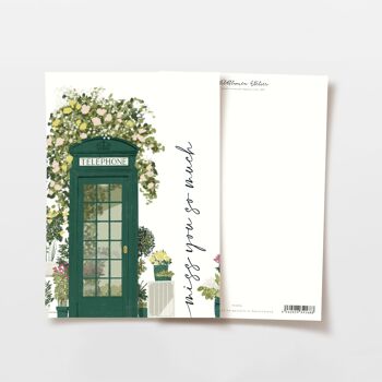 Carte postale cabine téléphonique anglaise avec fleurs 'Tu me manques tellement', certifiée FSC 1