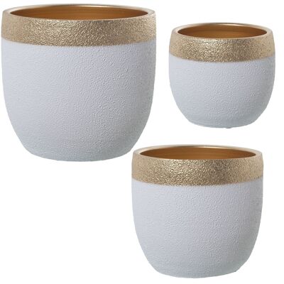SET 3 FIORIERE BIANCO/ORO °20X19+°26X24+°30X29CM ST60272