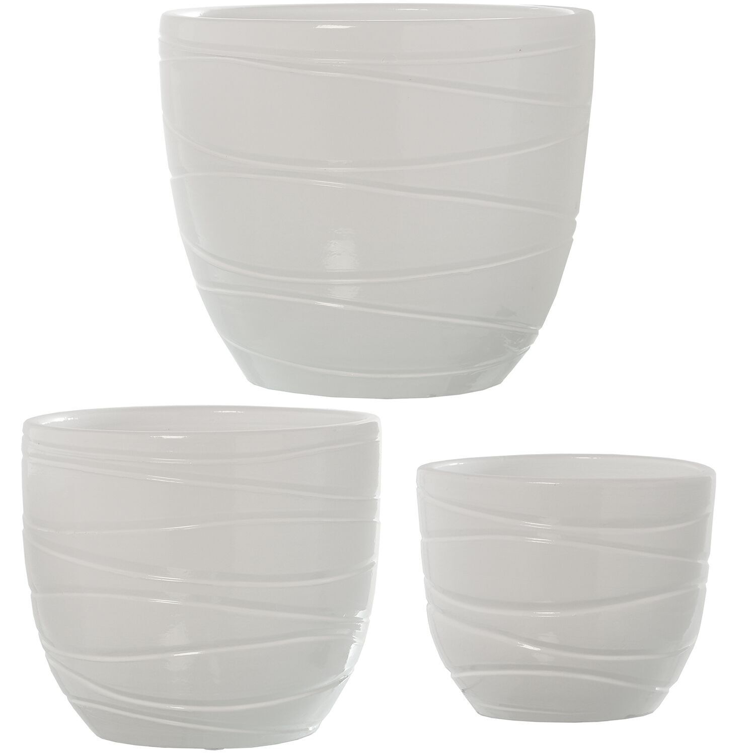 Set mit 3 glänzend weißen Keramik-Blumentöpfen 20x18cm, 25x23cm und 30x28cm st59553