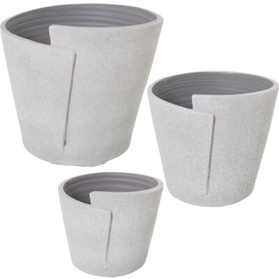 LOT DE 3 JARDINIÈRES CÉRAMIQUE BLANC/GRIS SABLE _°30X27+°24X22+°19X17CM ST60945