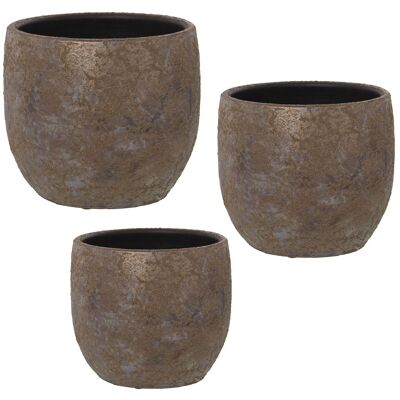 SET OF 3 ANTIQUE GOLD CERAMIC PLANTER POTS °30+°25+°20CM ST60300