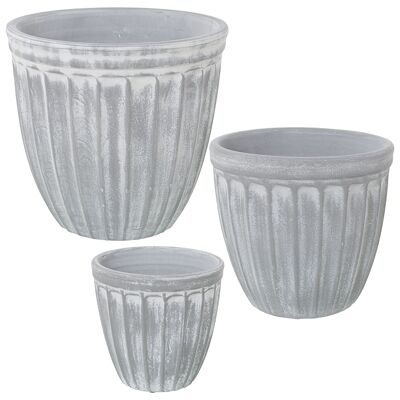 SET DI 3 FIORIERE IN CERAMICA GRIGIO WORN _°18X17+°24X22+°30X27CM ST60781