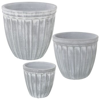 LOT DE 3 JARDINIÈRES EN CÉRAMIQUE GRIS USÉ _°18X17+°24X22+°30X27CM ST60781 1