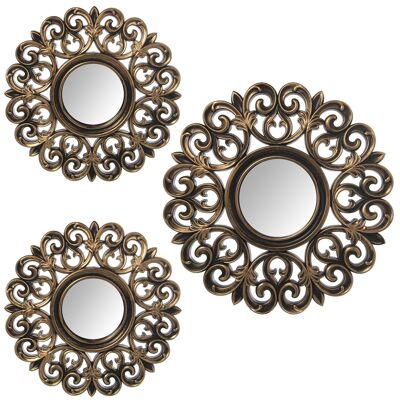 SET 3 APPLICAZIONI/SPECCHIO IN MELAMMINA ORO °35CM-1PZ, °25CM-2PZS ST23119