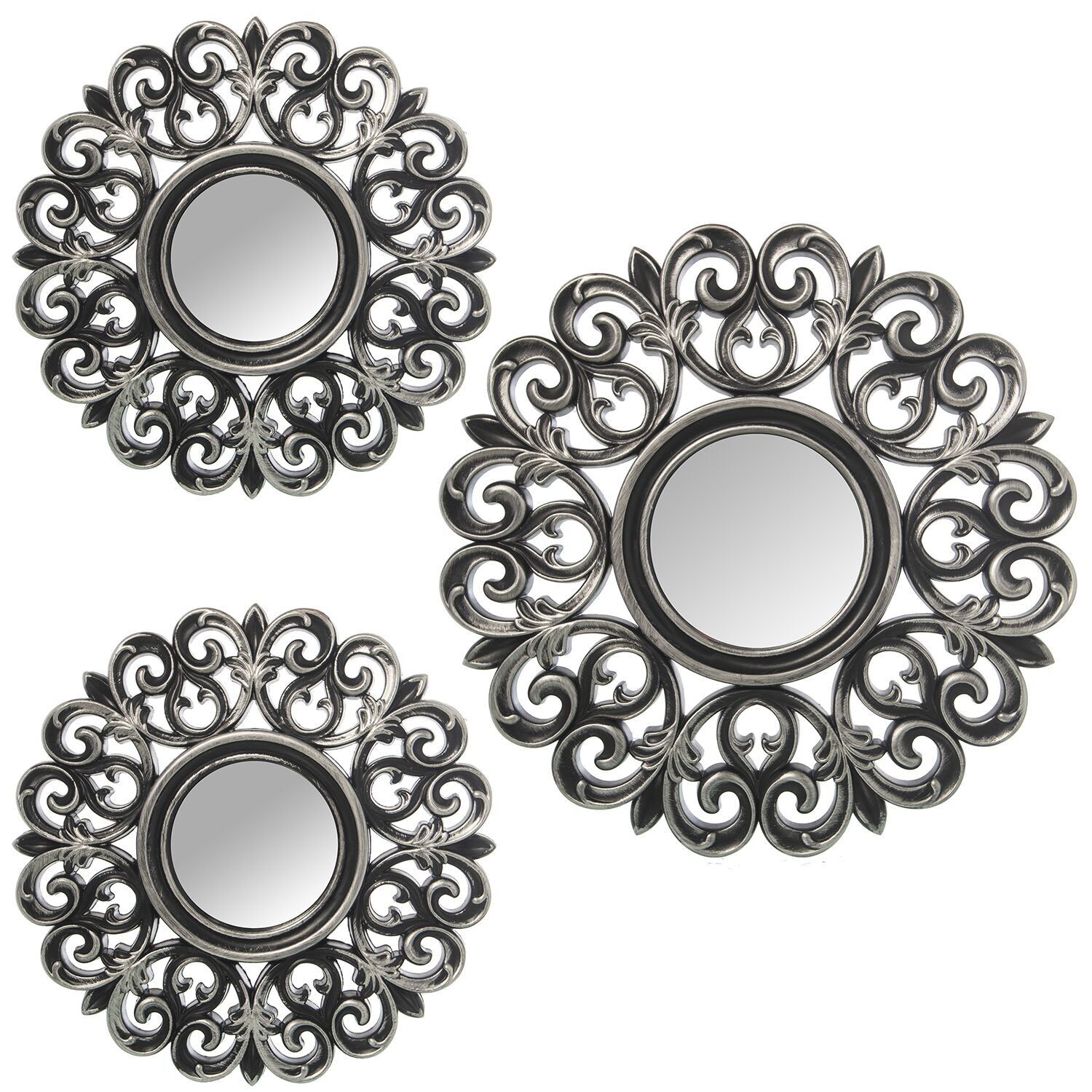 Set mit 3 silberfarbenen Melamin-Wandleuchten mit Spiegel, 35 cm (1 Stück), 25 cm (2 Stück) ST23118