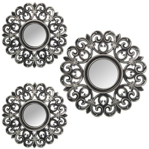 SET 3 APLIQUES MELAMINA PLATEADA C/ESPEJO °35CM-1PZ, °25CM-2PZS ST23118