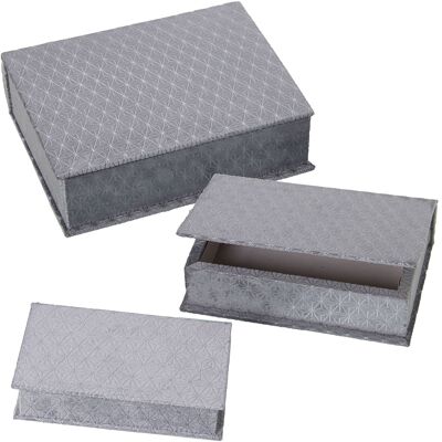 SET 3 CAJAS LIBRO TERCIOPELOGRIS 25X19X7+22X14X6+18X12X5CM ST25058