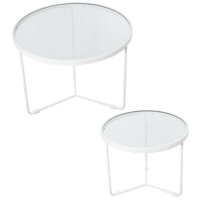 SET 2 WHITE METAL/GLASS TABLES _°60X45+°45X38CM ST71919