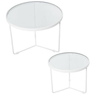 SET 2 TAVOLI METALLO/VETRO BIANCO _°60X45+°45X38CM ST71919