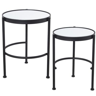 SET OF 2 BLACK METAL AND MIRROR TABLES °42X52CM+°37X49CM ST71792