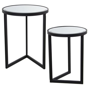 SET 2 TABLES MÉTAL NOIR ET MIROIR °42X54CM+°36X48CM ST71789 1