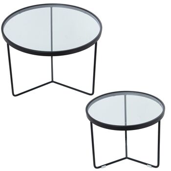 SET 2 TABLES MÉTAL/VERRE NOIR _°60X45+°45X38CM ST71918 1