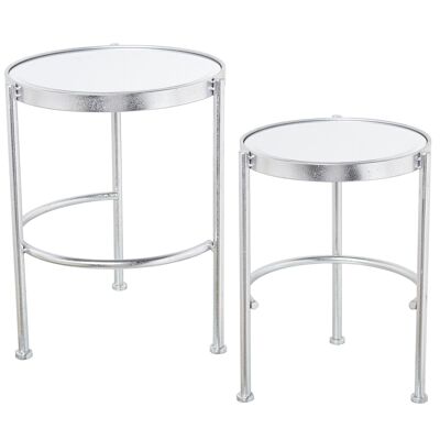 SET OF 2 SILVER METAL AND MIRROR TABLES °42X52CM+°37X49CM ST71791