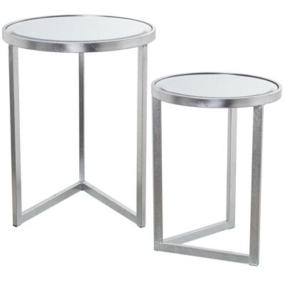 SET OF 2 SILVER METAL AND MIRROR TABLES °42X54CM+°36X48 ST71788
