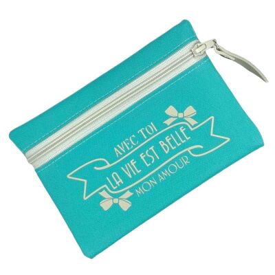 S pouch, “With you, life is beautiful my love” Brooklyn water green