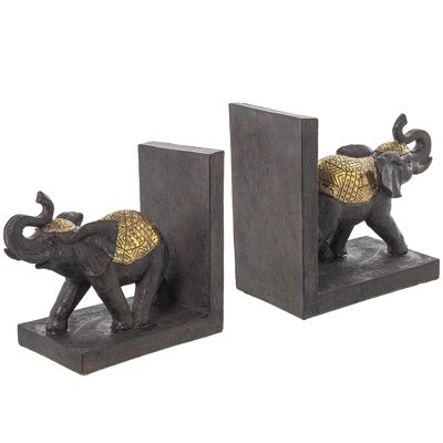 SET OF 2 BROWN/GOLD ELEPHANT BOOKENDS _36X10X15CM ST50413