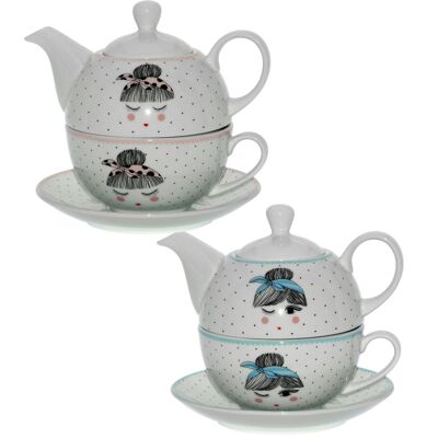 SET 2 PORZELLAN-TEAPET+TASSE+TELLER, TEEKANNE:420ML TASSE:250ML _TEEKANNE:°11X12CM TASSE:°11X5CM ST9105